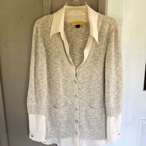 St. John Cream and White Lightweight Knit Cardigan
